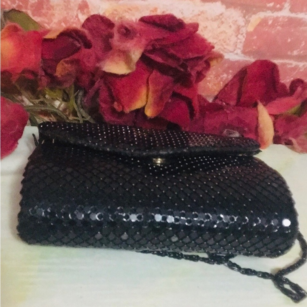 Vintage 80s Y&S Black Sequin Chain Mail Evening Crossbody Bag - Picture 7 of 13